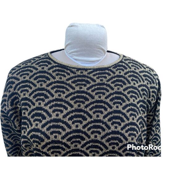 Adrienne Vittadini Vintage Geometric Black & Gold Metallic Print Lurex Sweater S - Picture 7 of 10
